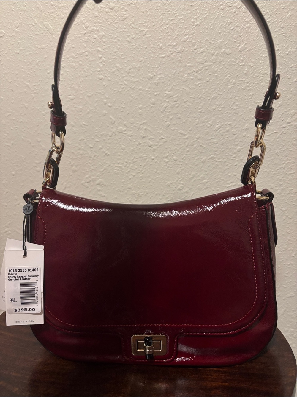 Brahmin Madison Patent Leather Shoulder Bag in Deep Burgundy